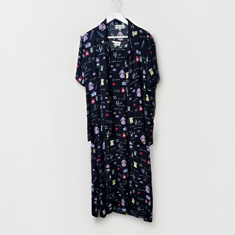 David Dart Novelty Print Sleeveless Dress Set‎ 2 Pc Art To Wear Vintage SZ L
